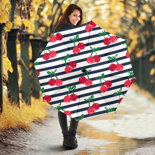 Hand Drawn Cherry Pattern Striped Background Umbrella