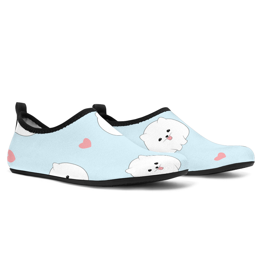 White Cute Pomeranian Pattern Aqua Shoes