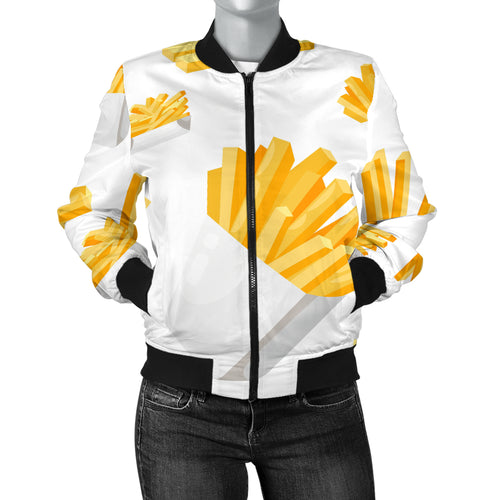 French Fries White Paper Box Pattern Women'S Bomber Jacket