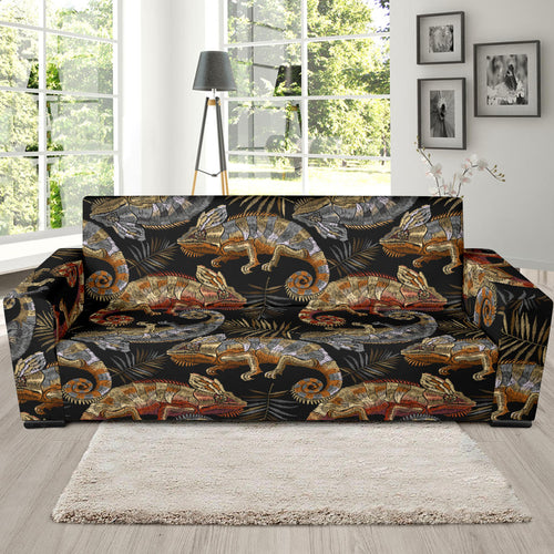 Chameleon Lizard Tropical Leaves Palm Tree Sofa Slipcover