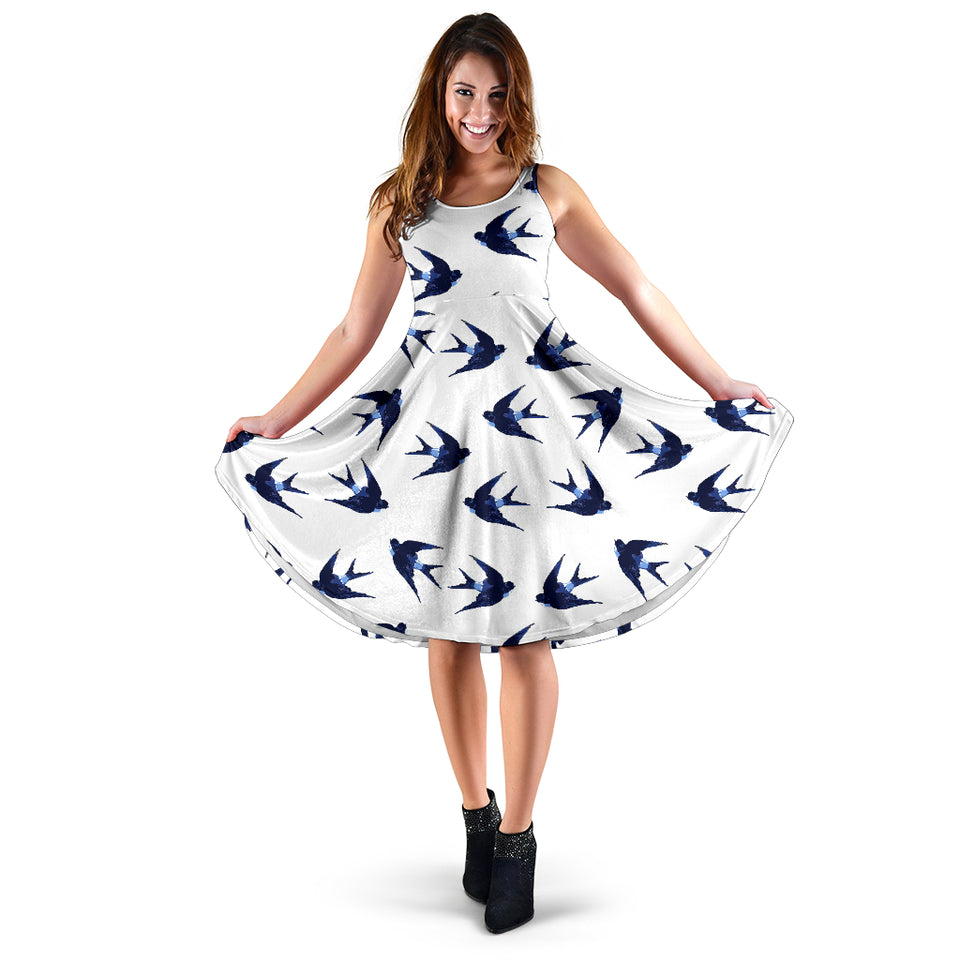 Swallow Pattern Print Design 03 Sleeveless Midi Dress