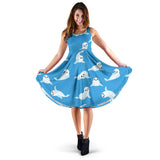 Cute Sea Lion Seal Pattern Background Sleeveless Midi Dress