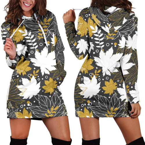 Beautiful Gold Autumn Maple Leaf Pattern Women'S Hoodie Dress
