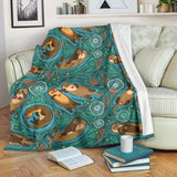 Cute Brown Sea Otters Ornamental Seaweed Corals Green Water Premium Blanket