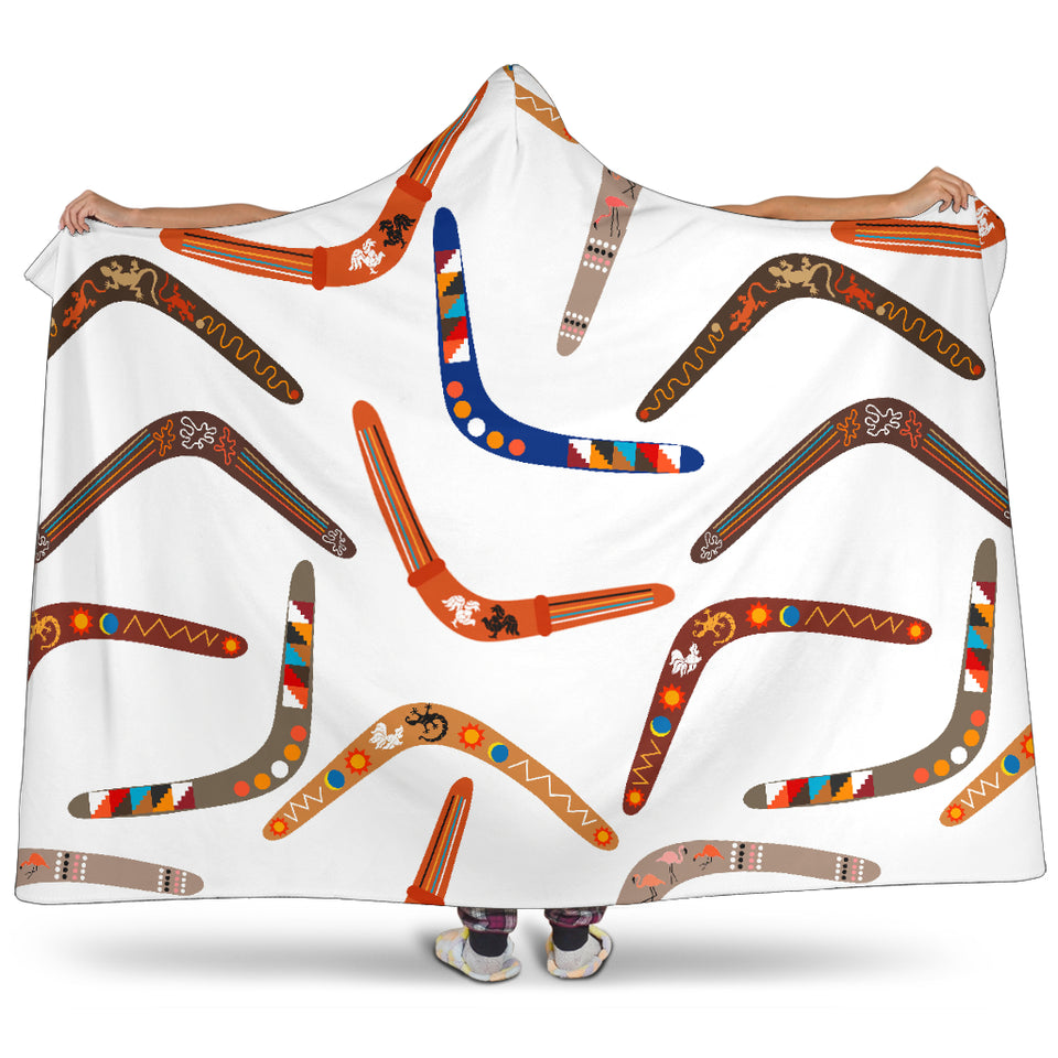 Boomerang Australian Aboriginal Ornament Pattern Hooded Blanket