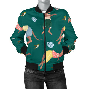 Kangaroo Leaves Pattern Women'S Bomber Jacket