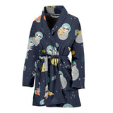 Cute Sloth Astronaut Star Planet Rocket Pattern Women'S Bathrobe