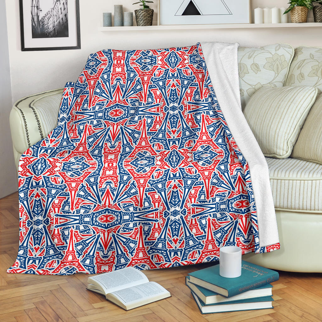 Eiffel Tower Pattern Print Design 02 Premium Blanket