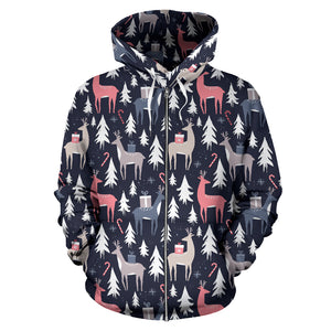 Deers Winter Christmas Pattern Zip Up Hoodie