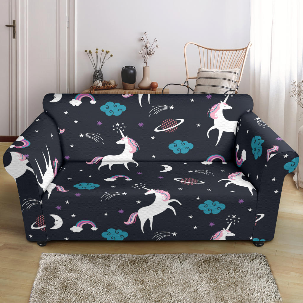 Unicorn Rainbows Moon Clound Star Pattern Loveseat Couch Slipcover