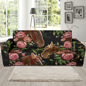 Horse Head Wild Roses Pattern Sofa Slipcover