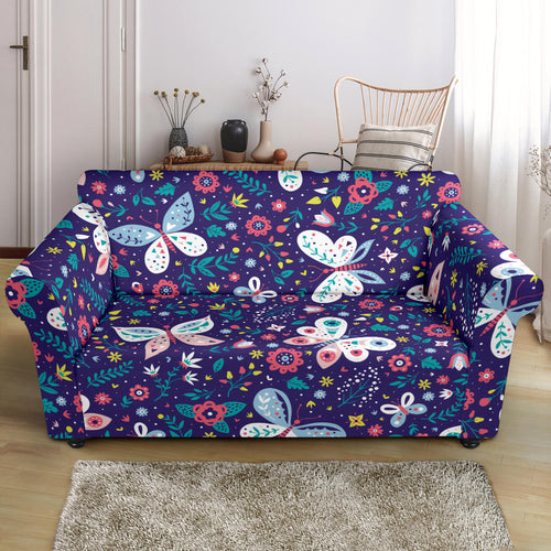 Colorful Butterfly Flower Pattern.Eps Loveseat Couch Slipcover