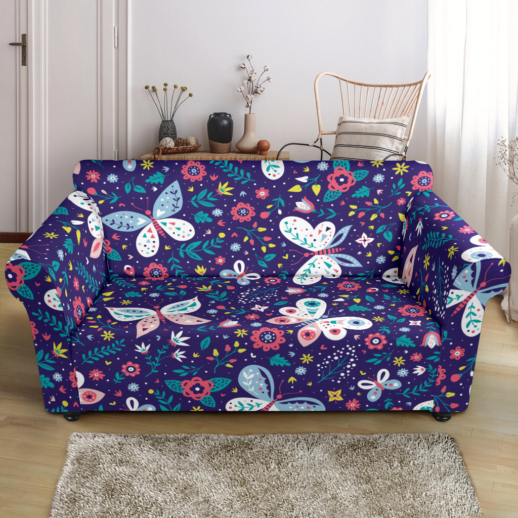 Colorful Butterfly Flower Pattern.Eps Loveseat Couch Slipcover