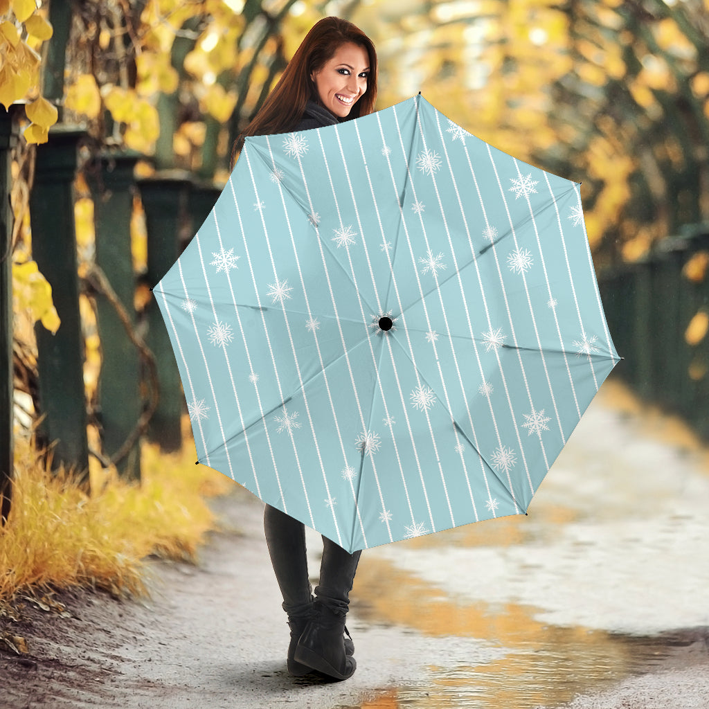 Snowflake Pattern Blue Stripe Background Umbrella