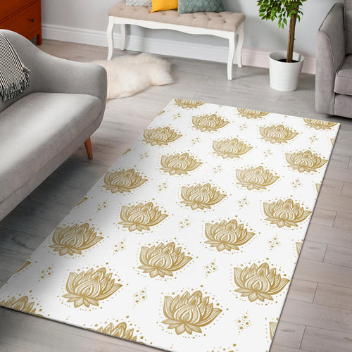 Gold Ornamental Lotue Waterlily Symbol Pattern Area Rug