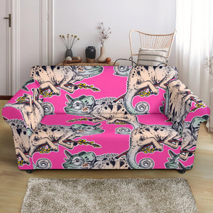 Chameleon Lizard Pattern Pink Background Loveseat Couch Slipcover