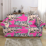 Chameleon Lizard Pattern Pink Background Loveseat Couch Slipcover