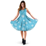 Snowflake Pattern Blue Background Sleeveless Midi Dress