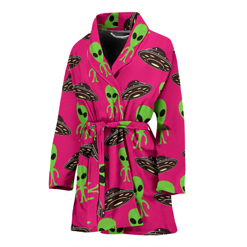 Alien Pattern Print Design 03 Women's Bathrobe