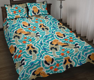 Cute sea otters fishe sea urchin pattern Quilt Bed Set