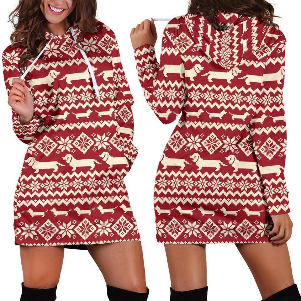 Dachshund Nordic Pattern Women'S Hoodie Dress