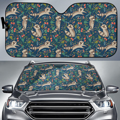 Raccoon Tropical Leaves Pattern Car Sun Shade