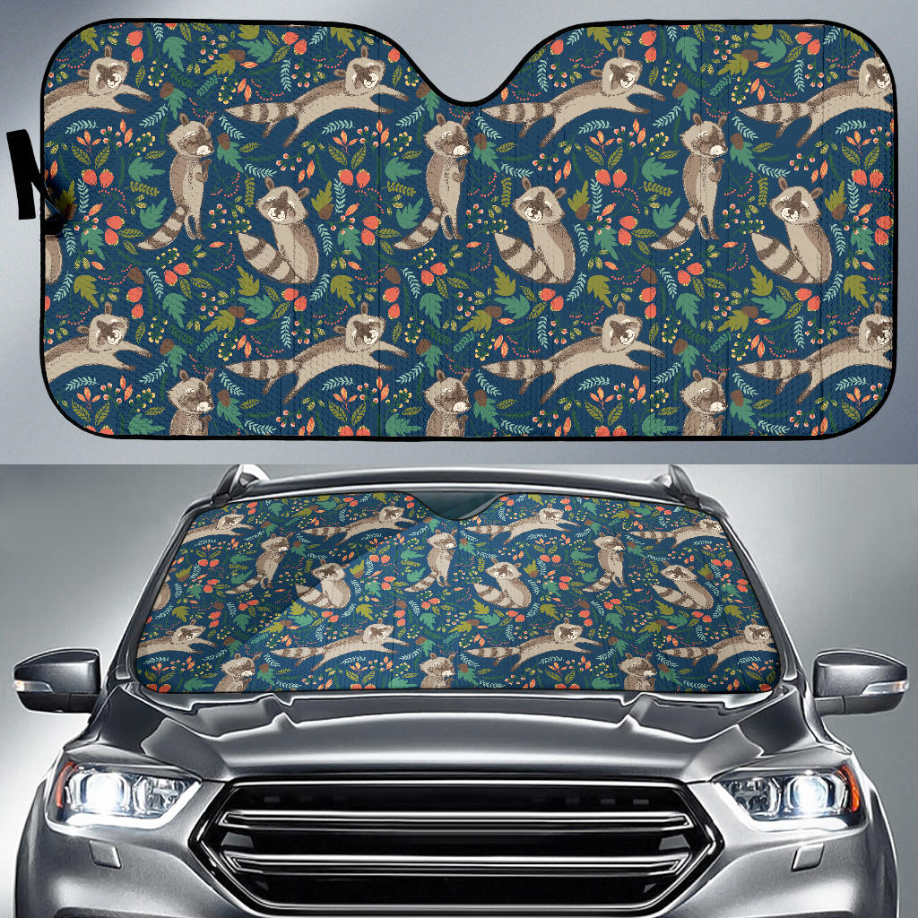 Raccoon Tropical Leaves Pattern Car Sun Shade