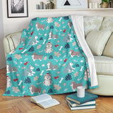 Christmas Cute Siberian Husky Puppie Pattern Premium Blanket