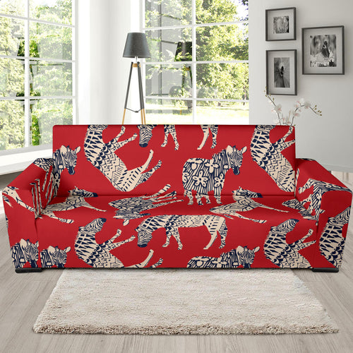 Zebra Abstract Red Background Sofa Slipcover