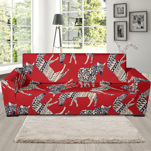 Zebra Abstract Red Background Sofa Slipcover