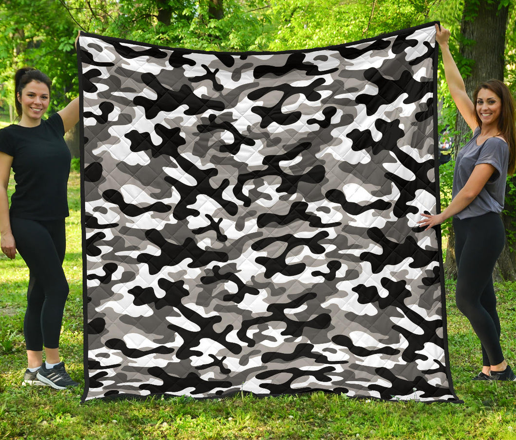 Black White Camo Camouflage Pattern Premium Quilt