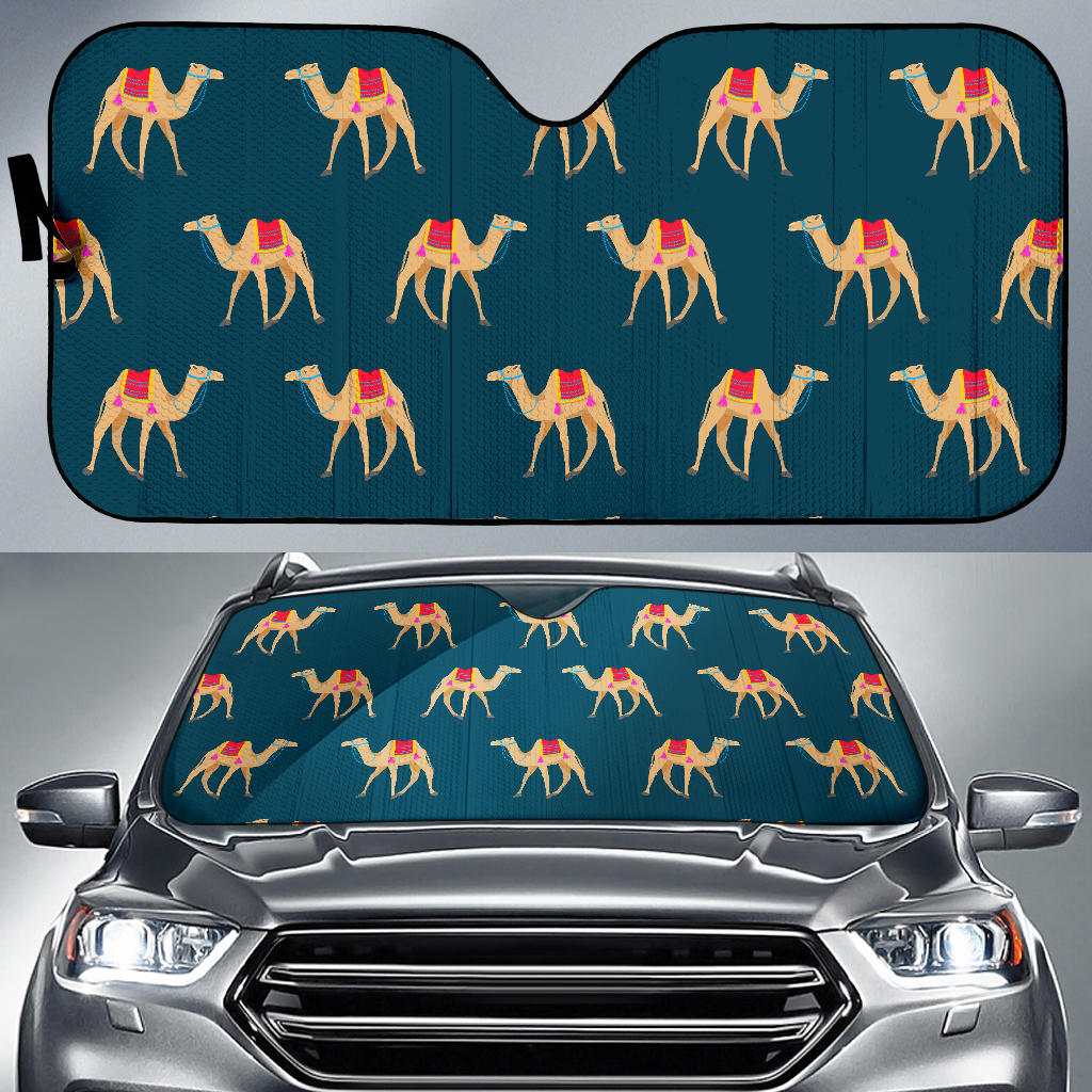 Camel Pattern Blue Blackground Car Sun Shade