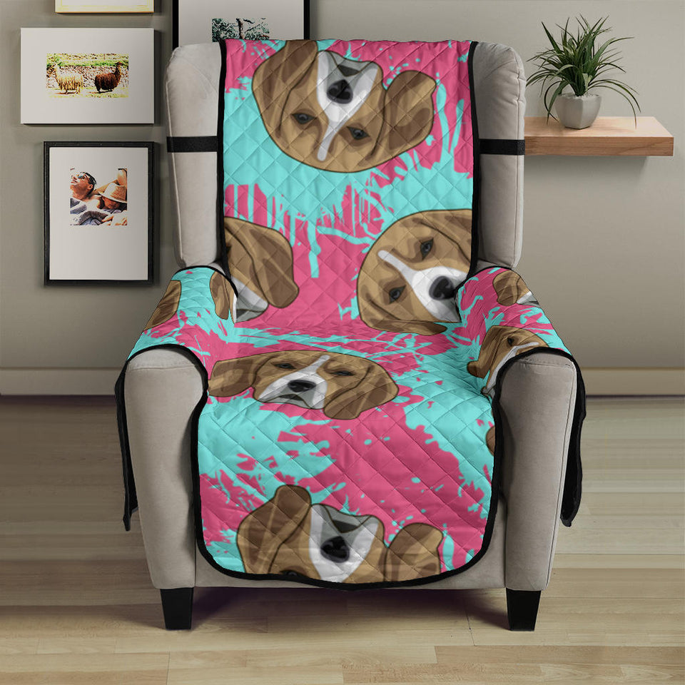 Beagle muzzles turquoise paint splashes pink pattern Chair Cover Protector