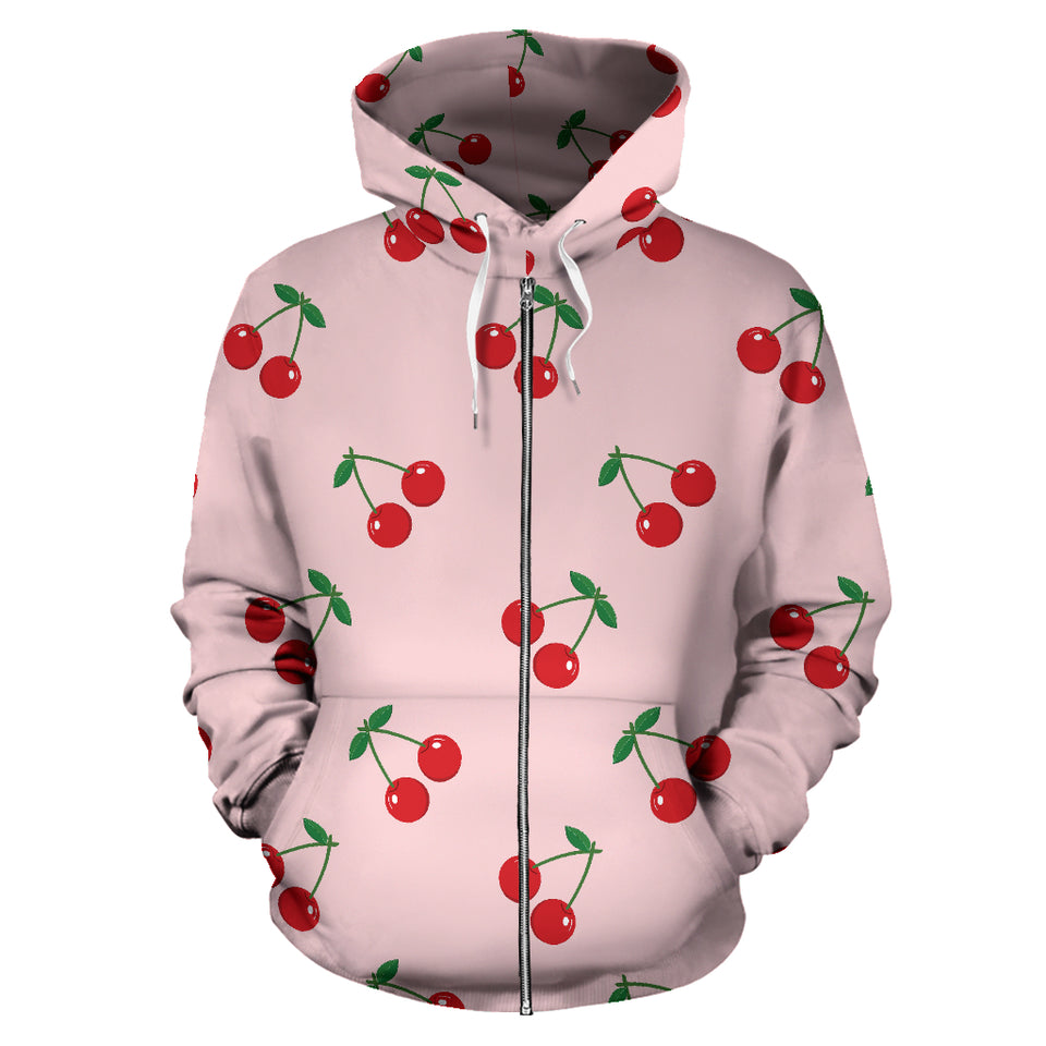 Cherry Pattern Pink Background Zip Up Hoodie