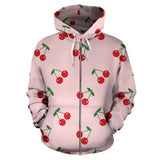 Cherry Pattern Pink Background Zip Up Hoodie