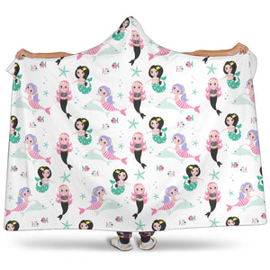 Cute Mermaid Dolphin Fish Starfish Pattern Hooded Blanket