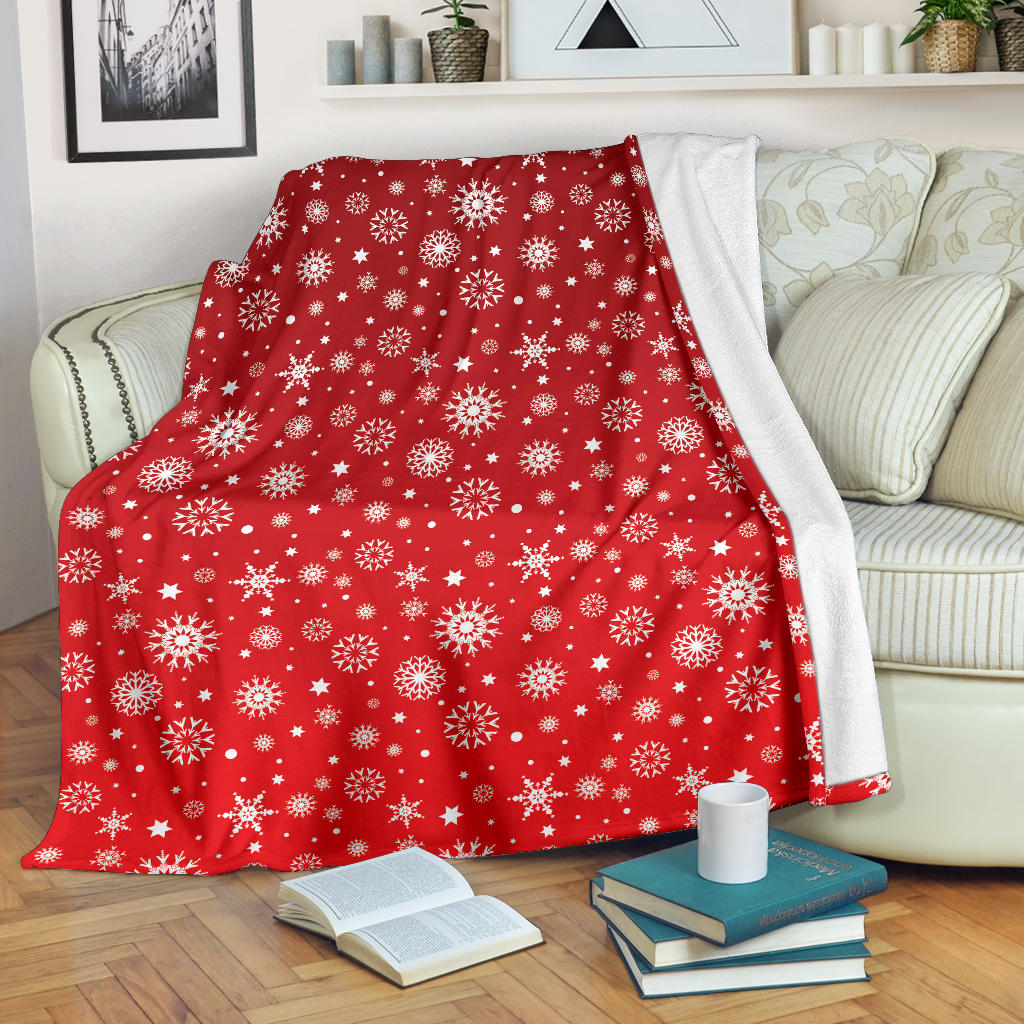 Snowflake Pattern Red Background Premium Blanket