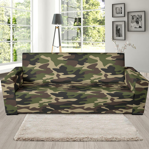 Dark Green Camo Camouflage Pattern Sofa Slipcover