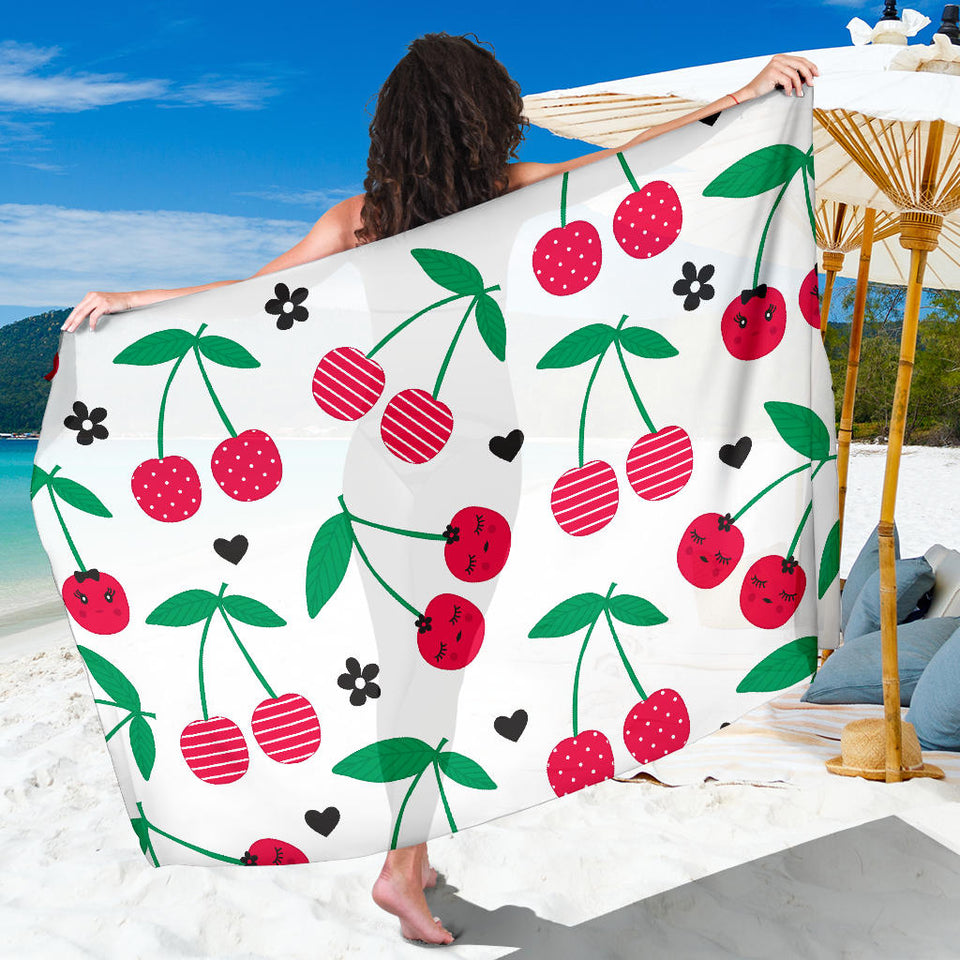 Cherry Pattern White Background Sarong