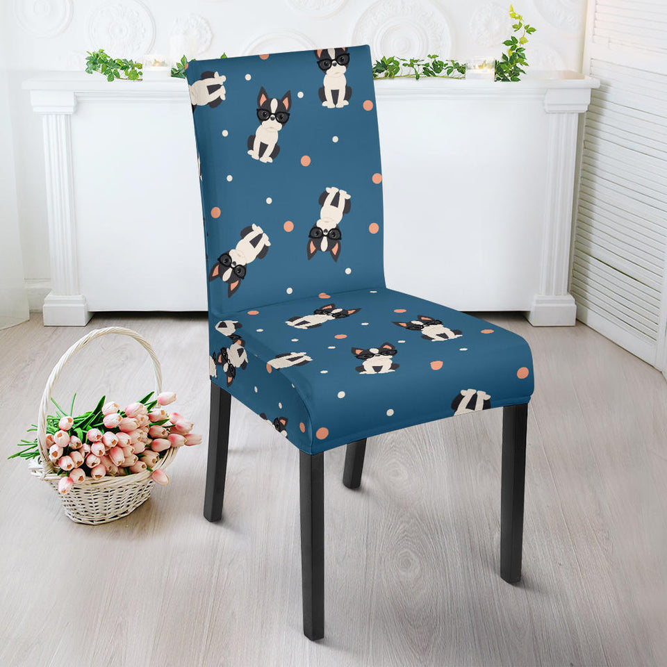Cute Boston Terrier Dog Spattern Dining Chair Slipcover