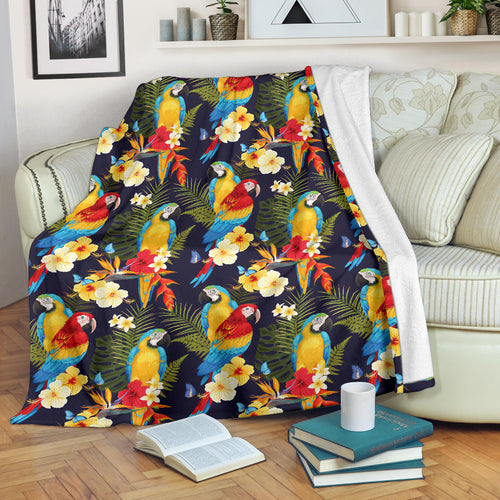 Colorful Parrot Flower Pattern Premium Blanket