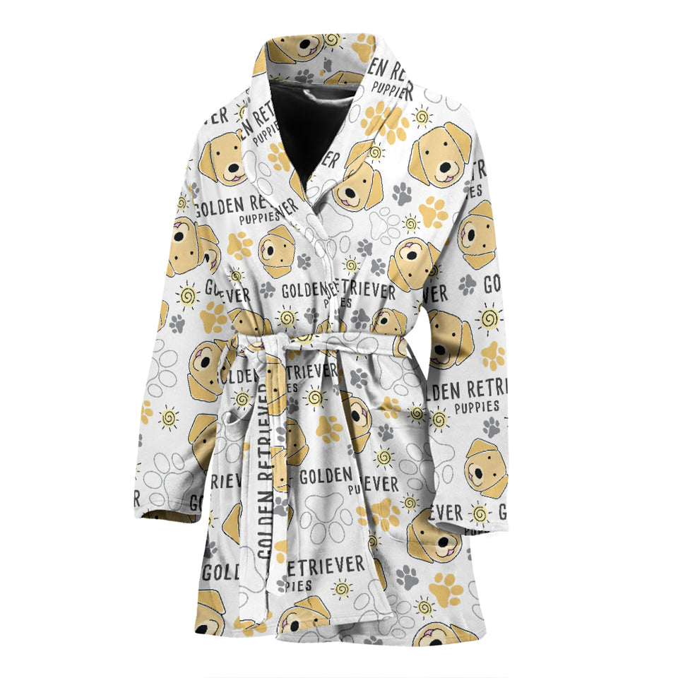 Golden Retriever Pattern Print Design 04 Women's Bathrobe