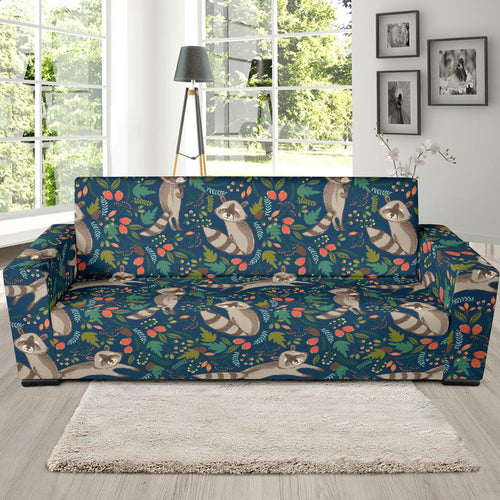 Raccoon Tropical Leaves Pattern Sofa Slipcover