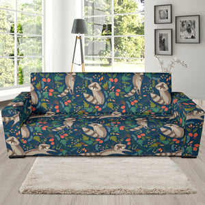 Raccoon Tropical Leaves Pattern Sofa Slipcover