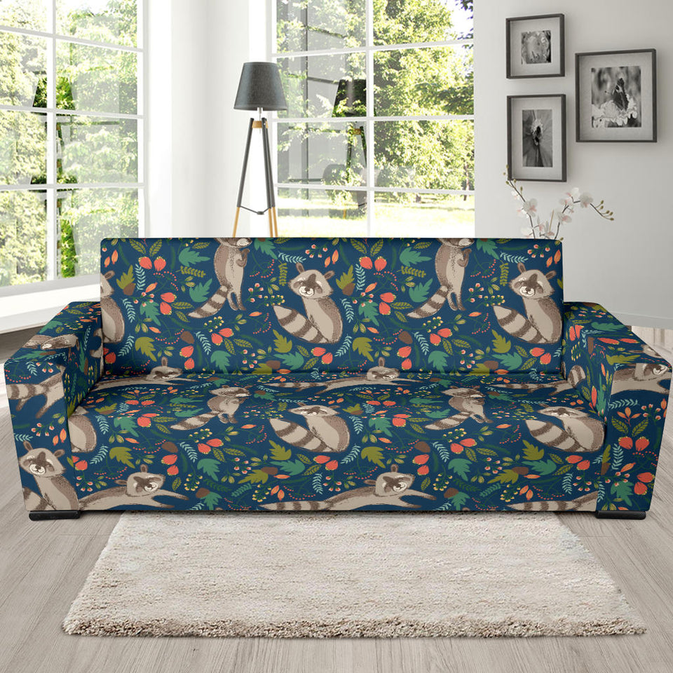 Raccoon Tropical Leaves Pattern Sofa Slipcover