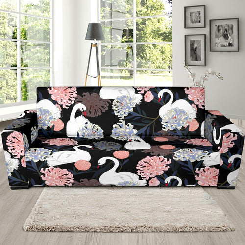 White Swan Blooming Flower Pattern Sofa Slipcover
