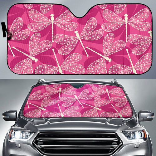 Beautiful Dragonfly Pink Background Car Sun Shade