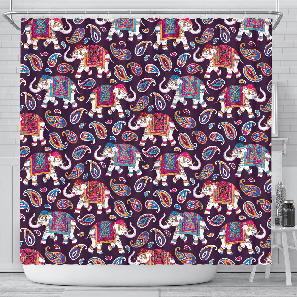 Elephant Indian Style Ornament Pattern Shower Curtain Fulfilled In US