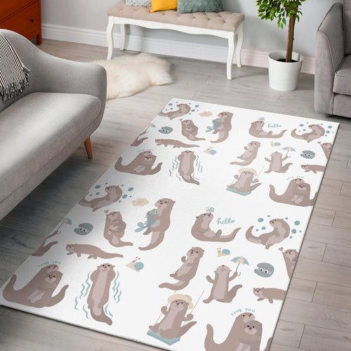 Cute Sea Otters Pattern Area Rug