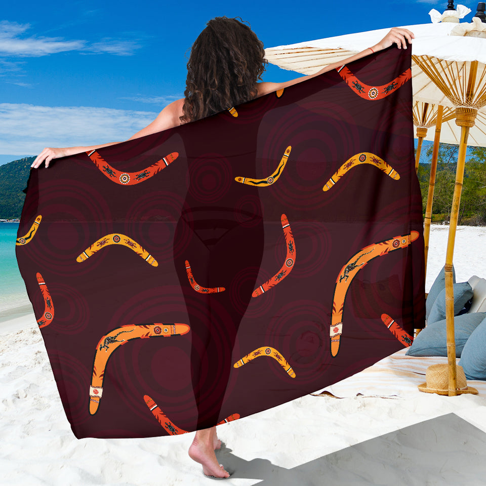 Boomerang Australian Aboriginal Ornament Circle Black Background Sarong